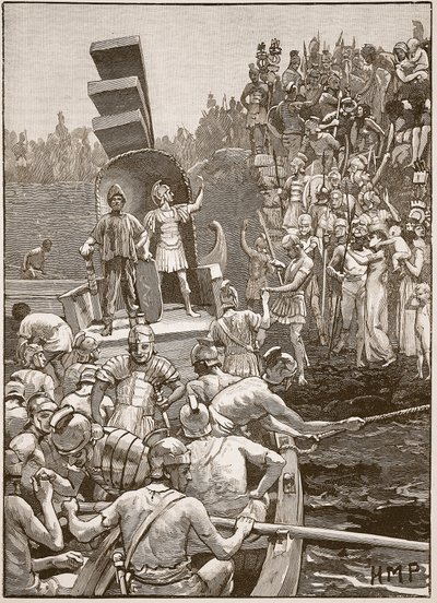 Rzymscy żołnierze opuszczający Brytanię, ilustracja z Cassells Illustrated History of England (zdjęcie w sepii) autorstwa English School