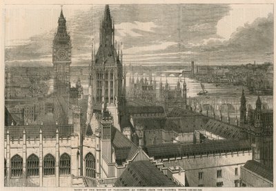 Dachy budynków Parlamentu widziane z Victoria Tower autorstwa English School
