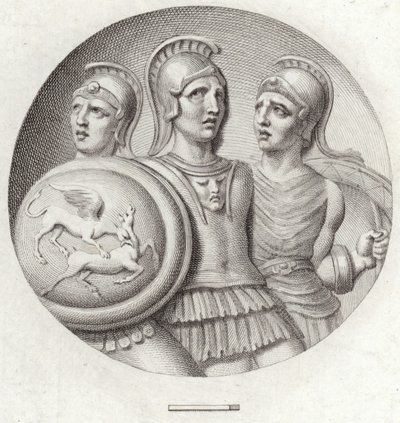 Roundel przedstawiający trzech rzymskich żołnierzy autorstwa English School
