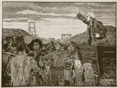 Rowland Hill przemawia do górników Kingswood, ilustracja z Cassells Illustrated History of England (zdjęcie w sepii) autorstwa English School