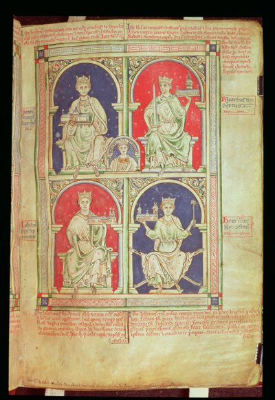 Roy 14 C VII f.9 Czterech królów Anglii, z „Historii Anglorum” (welum). autorstwa English School