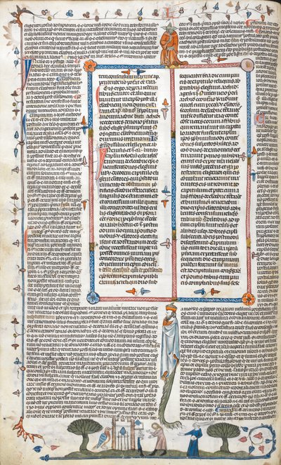 Royal 10 E. IV, f.30v, Tekst i scena bas-de-page przedstawiająca mężczyznę i kobietę na zewnątrz budynku, z 