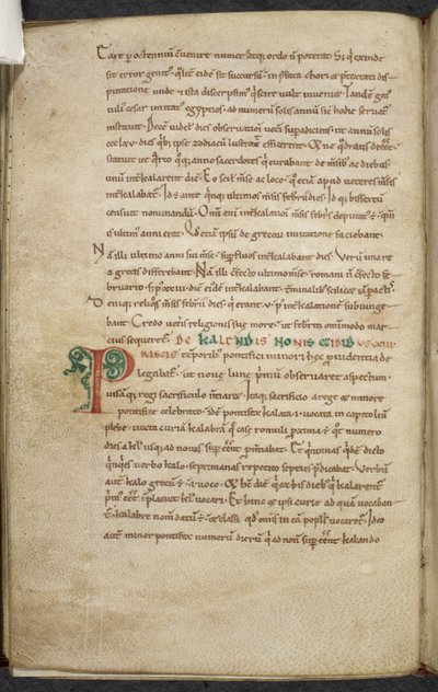 Royal 13. A.XI, f.47vInitial P.De temporum ratione.Bede the Czcigodny.Różne prace z zakresu komputu i astronomii.XI wiek-XII wiek autorstwa English School