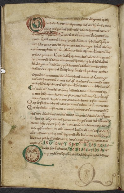 Royal 13. A.XI, f.79v Twarze ludzkie w inicjałach, De temporum ratione, Bede the Venerable (welum) autorstwa English School