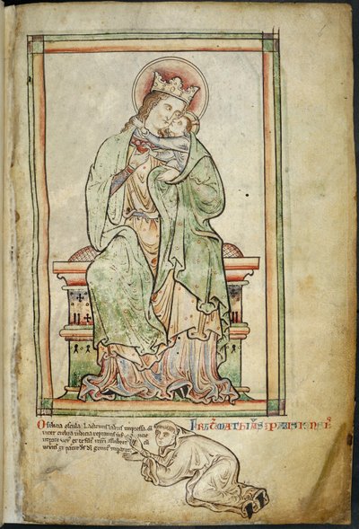 Royal 14 C. VII, f.6 Dziewica z Dzieciątkiem z artystą, ilustracja z „Historia Anglorum, Chronica Majora, część III”, Matthew Paris autorstwa English School