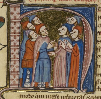 Royal 6 E. VII f.200, Heretycy, z „Omne Bonum” (welum) autorstwa English School