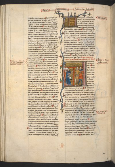 Royal 6 E VI, f.128v Arbiter, Arbitrium (sędzia, decyzja), z „Omne Bonum” autorstwa English School