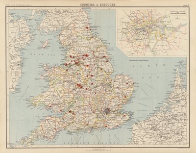 Atlas Królewski, ok. 1900: hrabstwa i gminy (kolor lito) autorstwa English School
