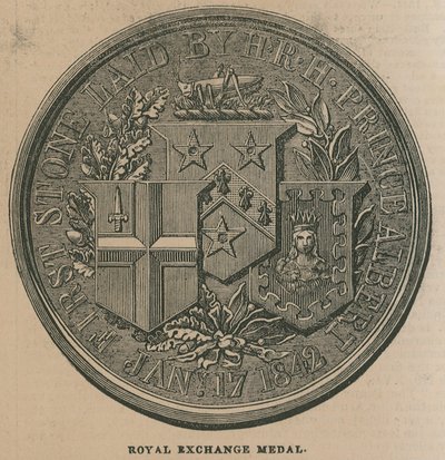 Royal Exchange Medal, wybity dla upamiętnienia otwarcia Royal Exchange w 1844 r. autorstwa English School