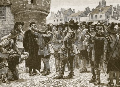 Rojaliści z Salisbury obrażają szeryfa, ilustracja z Cassells Illustrated History of England (zdjęcie w sepii) autorstwa English School