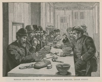 Rosyjscy uchodźcy w tymczasowym schronie dla biednych Żydów, Leman Street, Londyn autorstwa English School