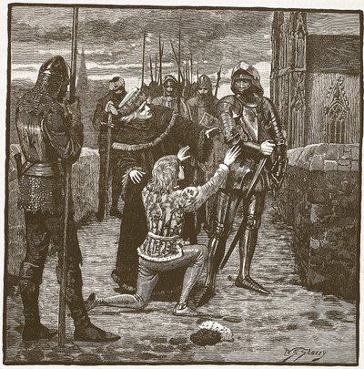 Rutland błagający Clifforda o darowanie mu życia, ilustracja z Cassells Illustrated History of England (zdjęcie w sepii) autorstwa English School