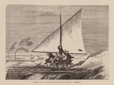 Żaglówka na linii kolejowej Kansas Pacific Railway, Ameryka (rycina) autorstwa English School