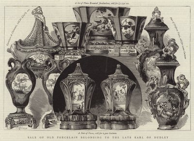Sprzedaż Starej Porcelany należącej do zmarłego hrabiego Dudley (grafika) autorstwa English School