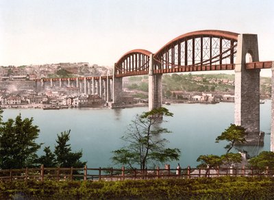 Saltash Bridge, Plymouth (zdjęcie ręcznie kolorowane) autorstwa English School