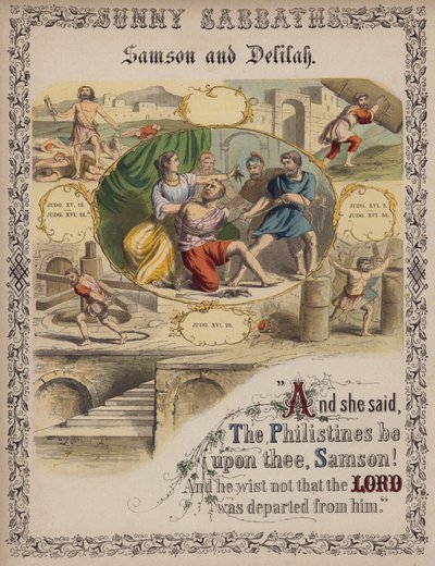 Samson i Dalila (kolorowy grawerunek) autorstwa English School