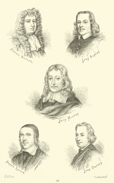 Samuel Butler, John Bunyan, John Milton, Jeremy Taylor, John Dryden autorstwa English School