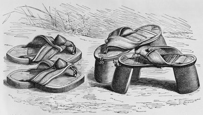 Sandały i wzory z Zachodniego Sudanu, prawdopodobnie Mandingo, z „Historii ludzkości”, tom III, autorstwa prof. Friedricha Ratzela, 1898 autorstwa English School