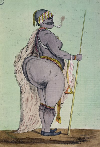 Sartjee, Hottentot Venus, obecnie wystawiany w Londynie, Zaczerpnięty z życia, c.1810 autorstwa English School