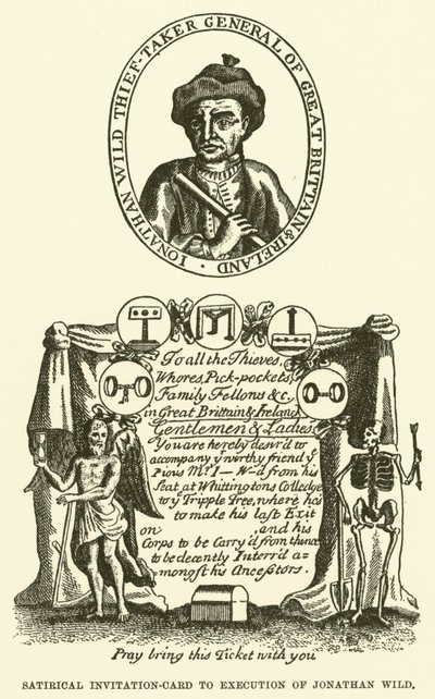 Satyryczne zaproszenie na egzekucję Jonathana Wilda (grawerunek) autorstwa English School