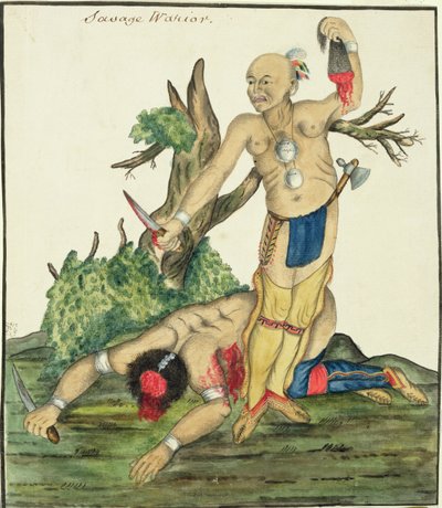 Savage Warrior, ok. 1800 (pióro i toaleta na papierze) autorstwa English School