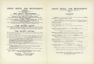 Taryfa Hotelu Savoy, 1900 autorstwa English School