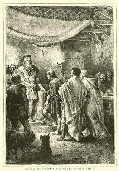 Saxon Noble przyjmuje obcych gości w swojej sali autorstwa English School