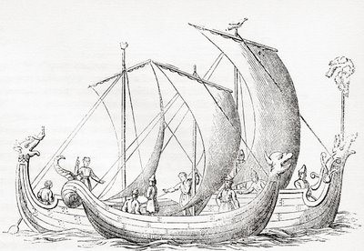 Statki saskie, według ryciny w Kronice Anglii Strutta, z Old England: A Pictorial Museum, wyd. 1847 autorstwa English School