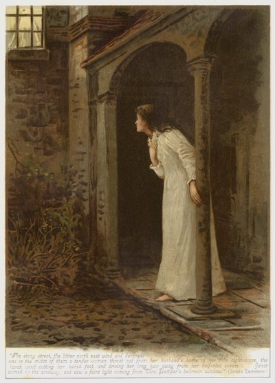 Scena ze Skruchy Janet, jednego z opowiadań w Scenach z życia duchowieństwa George Eliot (kolorowa litografia) autorstwa English School