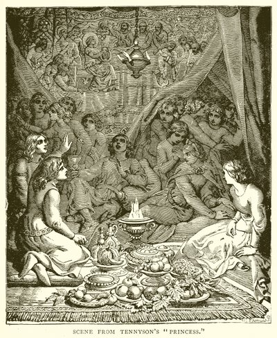 Scena z Tennysons Princess autorstwa English School