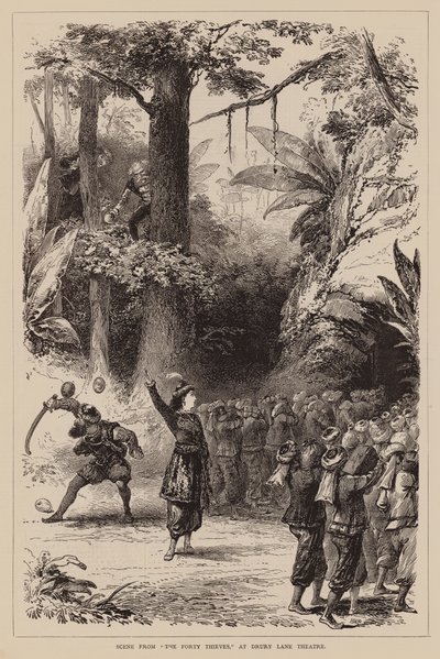 Scena z "Czterdziestu złodziei" w Drury Lane Theatre (rycina) autorstwa English School