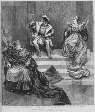 Scena z inscenizacji Henryka VIII Szekspira w Lyceum Theatre w Londynie (lito) autorstwa English School
