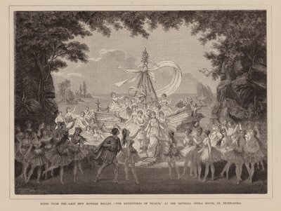 Scena z ostatniego nowego baletu rosyjskiego "Przygody Peleusa" w Operze Cesarskiej w Petersburgu (rycina) autorstwa English School