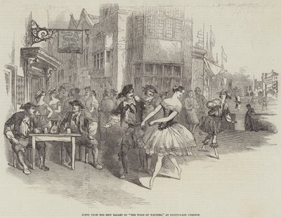 Scena z nowego baletu „The Wags of Wapping” w Teatrze Drury-Lane (rycina) autorstwa English School