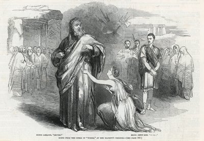 Scena z opery Norma w Her Majestys Theatre w Londynie autorstwa English School