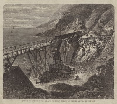 Scena wypadku w Bray Head na linii kolejowej Dublin, Wicklow i Wexford (rycina) autorstwa English School