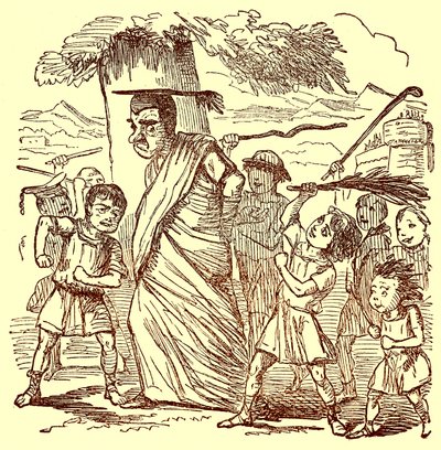 School-boys Flogging the Schoolmaster, ilustracja z The Comic History of Rome autorstwa Gilberta Abbotta a Becketta, opublikowana ok. 1850 r. (obraz ulepszony cyfrowo) autorstwa English School