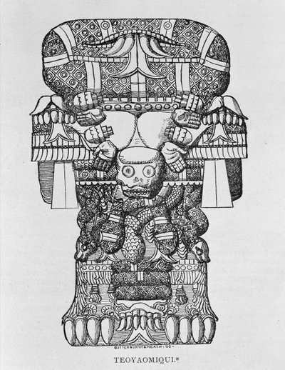 Rzeźba Bogini Coatlicue, z „Narrative and Critical History of America”, wyd. w 1889 roku (grafika) autorstwa English School