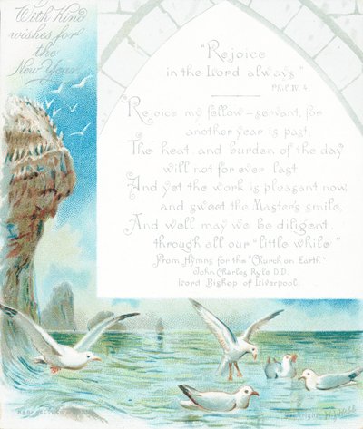 Mewy nad oceanem, karta noworoczna autorstwa English School