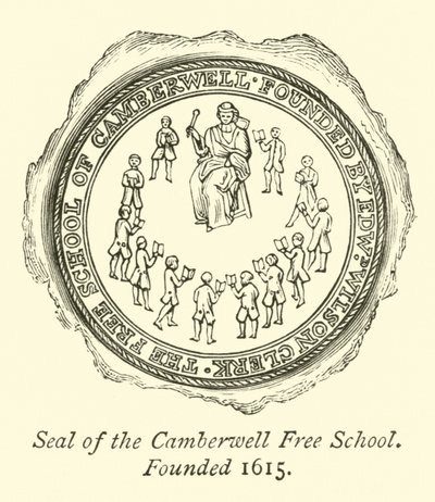 Pieczęć Camberwell Free School, założona 1615 autorstwa English School