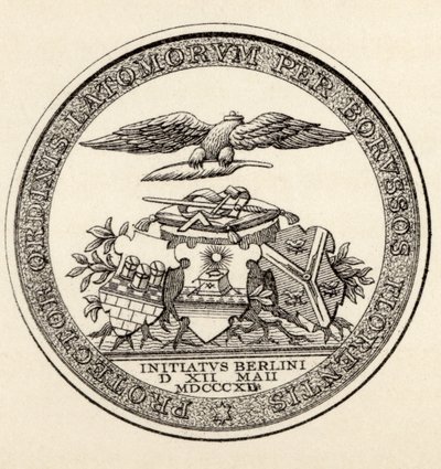 Pieczęć masonów Berlina, 1812, z „Historii masonerii, tom III”, wydanej przez Thomasa C. Jacka, Londyn, 1883 autorstwa English School