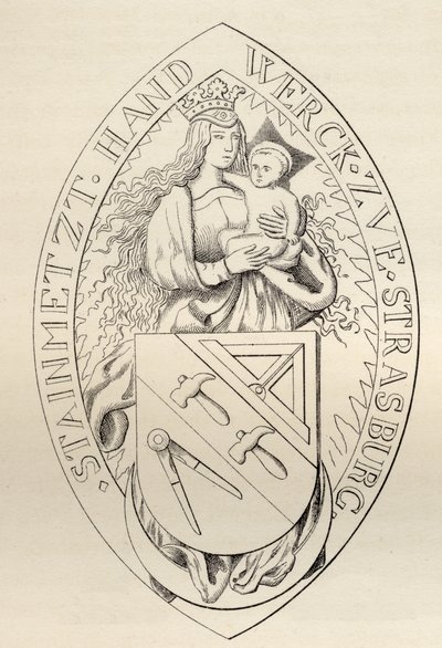 Pieczęć masonów Strasburga, 1524, z „Historii masonerii, tom II”, wydanej przez Thomasa C. Jacka, Londyn, 1883 autorstwa English School
