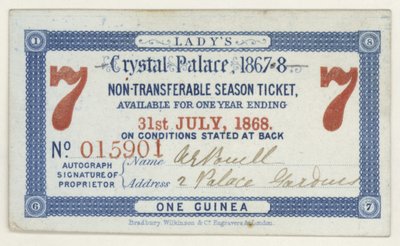 Bilet okresowy do Crystal Palace, Londyn, 1867-1868 autorstwa English School