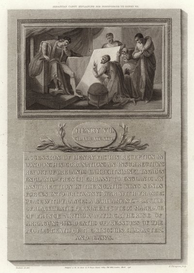 Sebastian Cabot opowiada o swoich odkryciach Henrykowi VII autorstwa English School