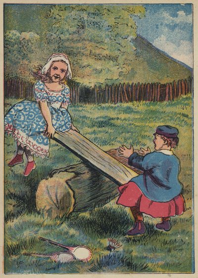 See-Saw, Margery Daw (kolorowa litografia) autorstwa English School