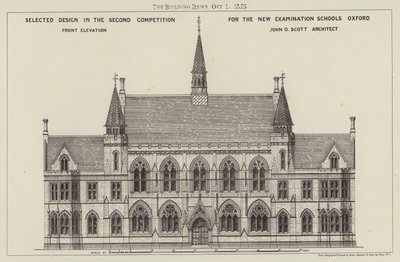 Projekt wybrany w II Konkursie dla Nowych Szkół Egzaminacyjnych Oxford, Front Elevation (grafika) autorstwa English School