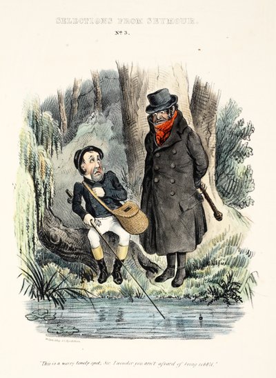 Wybór z Seymour: nr 3, „To jest bardzo samotne miejsce, sir, zastanawiam się, że nie boisz się, że cię okradną”, pub c.1840 (ręka grawerunek) autorstwa English School