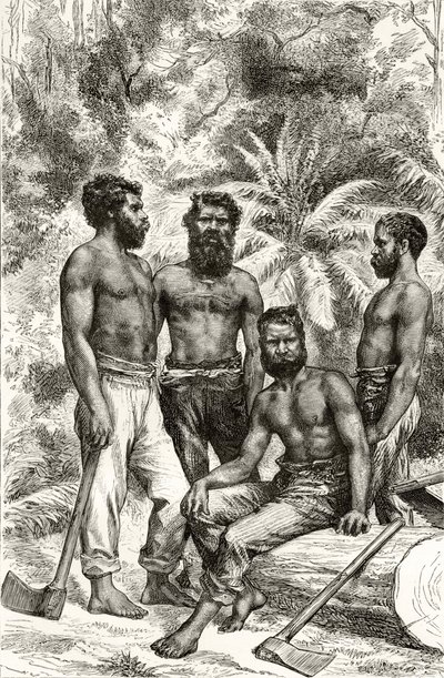 Na wpół cywilizowani aborygeni wiktoriańscy, z „Australian Pictures” Howarda Willoughby’ego, opublikowane przez religijne Towarzystwo Traktowe, Londyn, 1886 autorstwa English School
