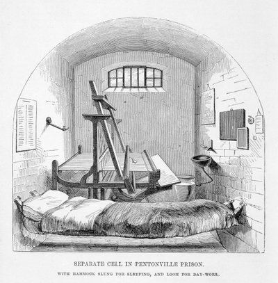 Oddzielna cela w więzieniu Pentonville, z The Criminal Prisons of London i Scenes of Prison Life autorstwa Henry