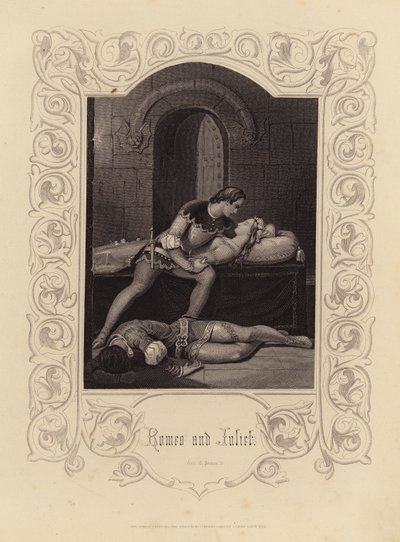 Szekspir: Romeo i Julia, akt 5, scena 3 (rycina) autorstwa English School